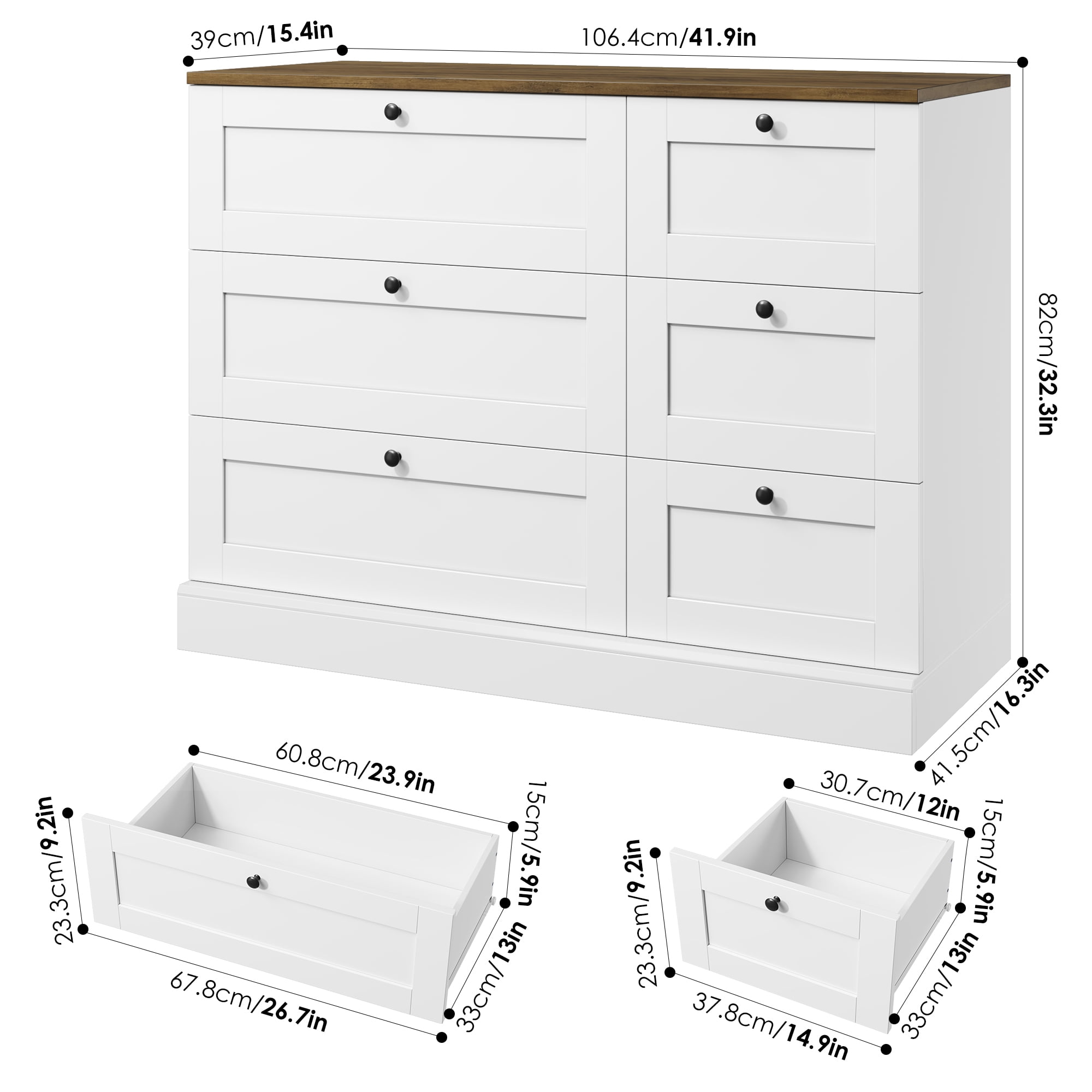 Homfa 6 Drawer White Dresser for Bedroom, Modern Wood Storage Cabinet Chest of Drawer for Living Room Entryway