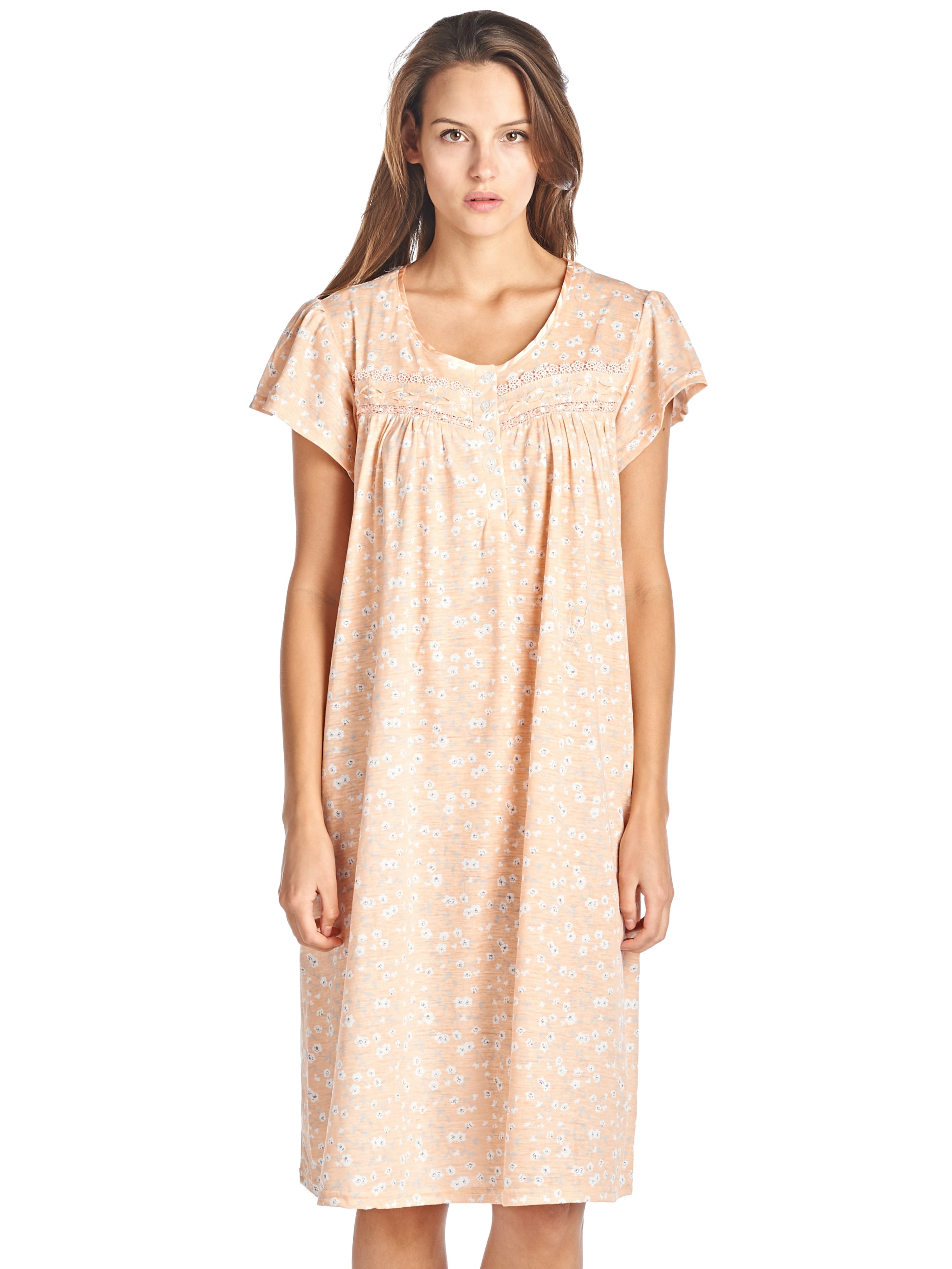 Casual Nights Women's Short Sleeve Floral And Lace Nightgown - Walmart.com