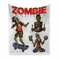 thumbnail image 1 of Zombie Soft Flannel Fleece Blanket, Dead Man Eating Brain Cannibal Meditating Skate Boarding Graphic Pattern, Cozy Plush for Indoor and Outdoor Use, 60" x 80", Olive Green Red Dust, by Ambesonne, 1 of 6