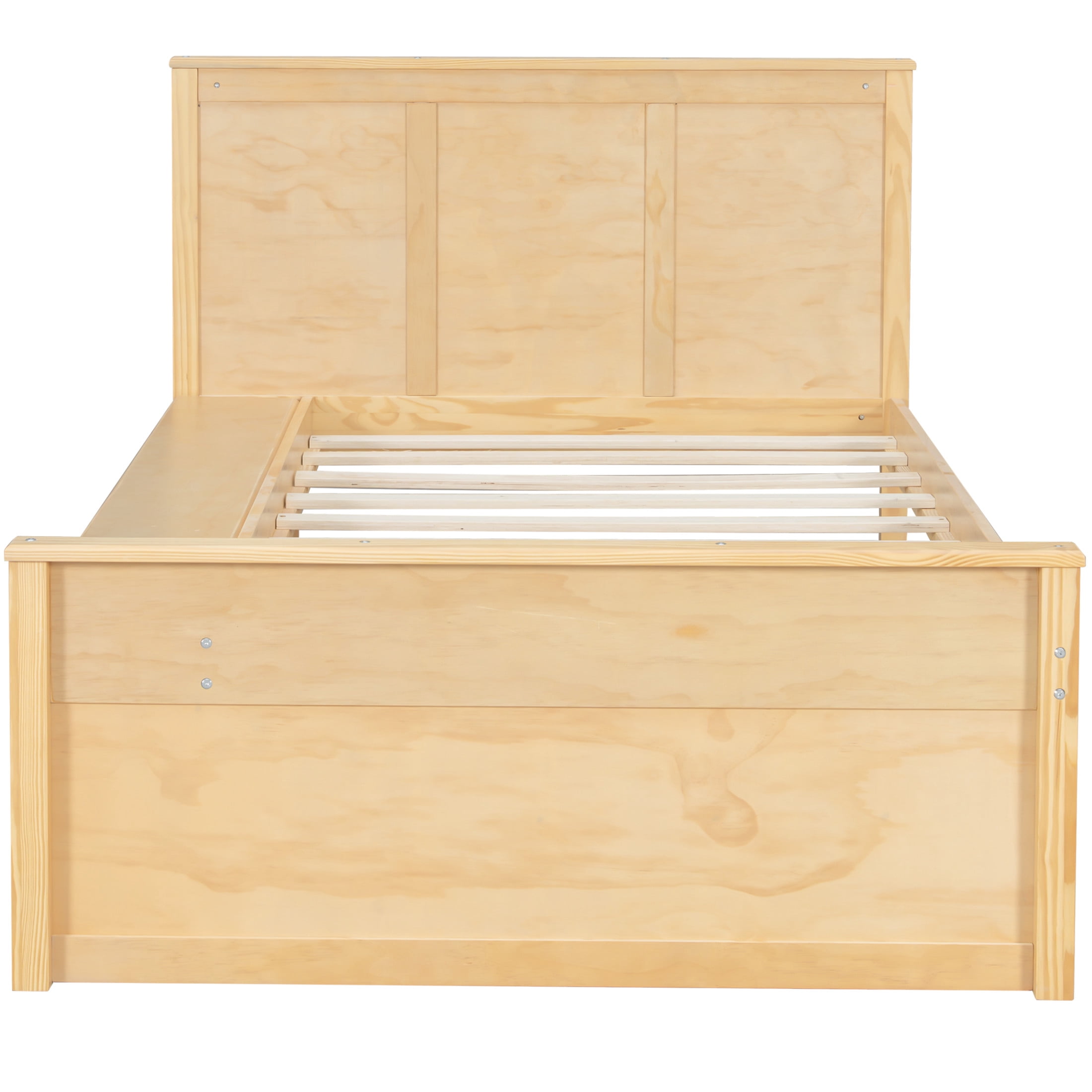 Noble House Brevon Twin Size Extendable Platform Bed with Built-in Storage Cabinet, Pine Wood Frame, Natural