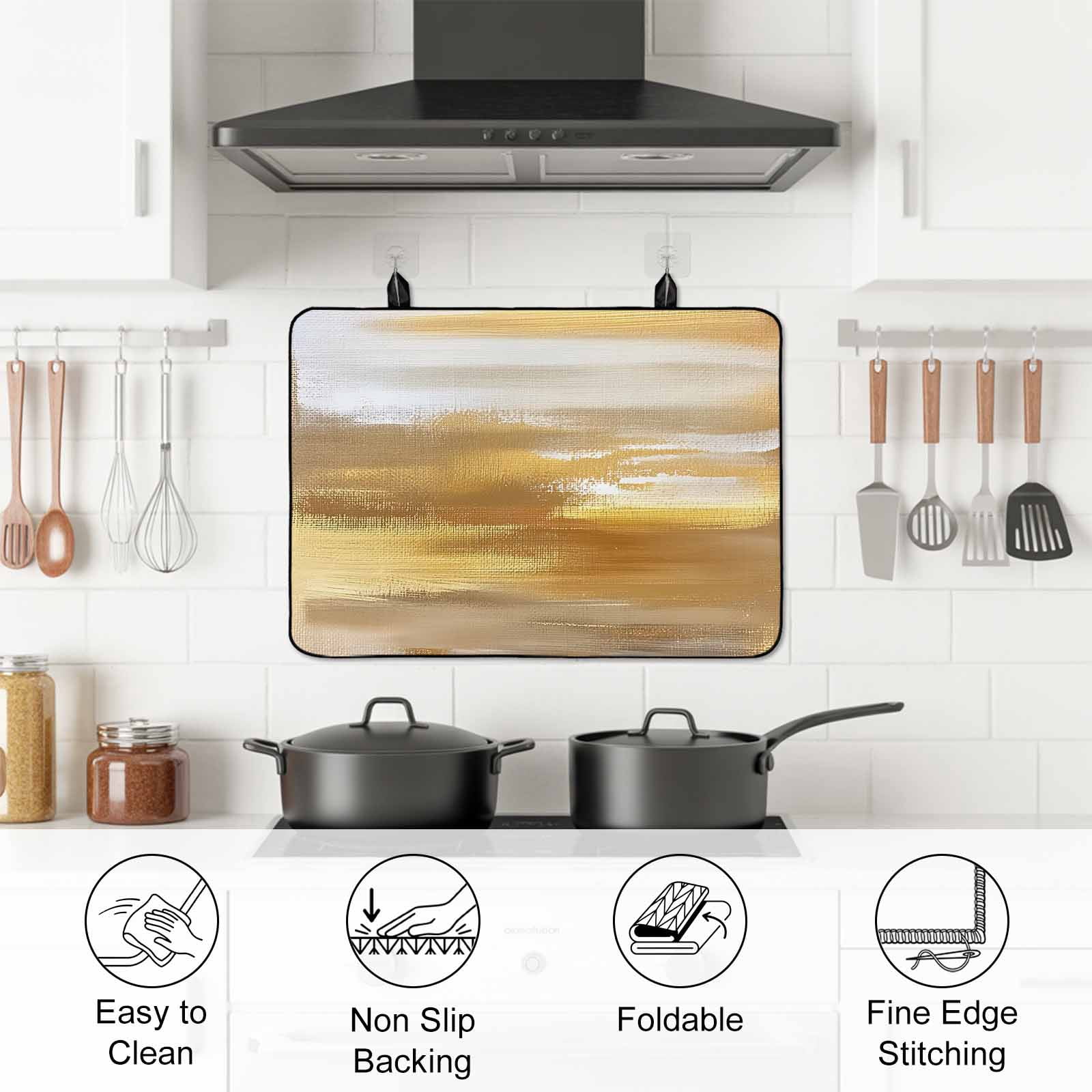 Yellow Beige Stove Top Cover for Electric Stove, Heat-proof & Non Slip Glass Top Stove Cover Protector, Modern Oil Painting Abstract Art Kitchen Flat Cooktop Rubber Mat 24x21 Inches