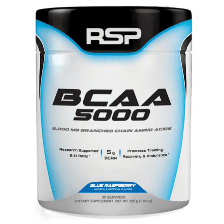 RSP Nutrition BCAA 5000 BCAA Powder, Post Workout, Muscle Recovery, Endurance & Energy, Blue Raspberry, 30s, Multiple Flavors