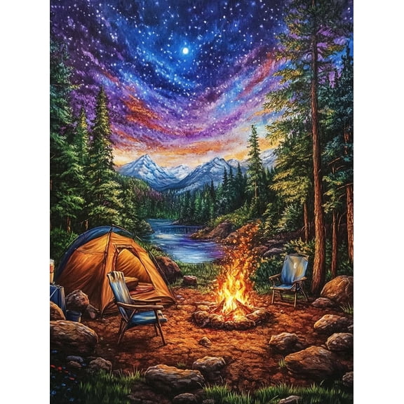 5D Camping Diamond Art 12x16 Inch Full Drill Diamond Painting Kits for Adults & Beginners - DIY Art Crafts for Relaxation and Home Wall Decor 70A