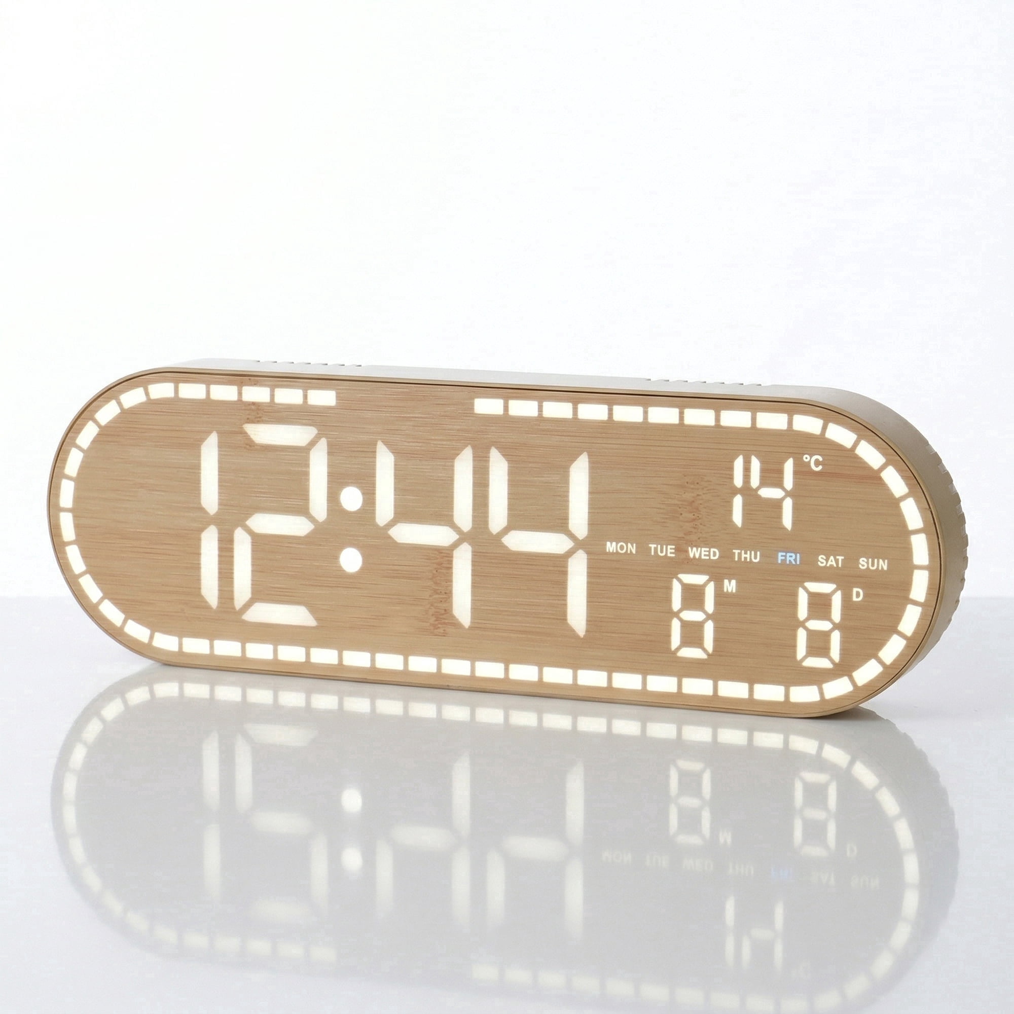 DAYBETTER Wood Grain Digital Alarm Clock, Dual Alarms, Adjustable Brightness, Time/Date/Week/Temp
