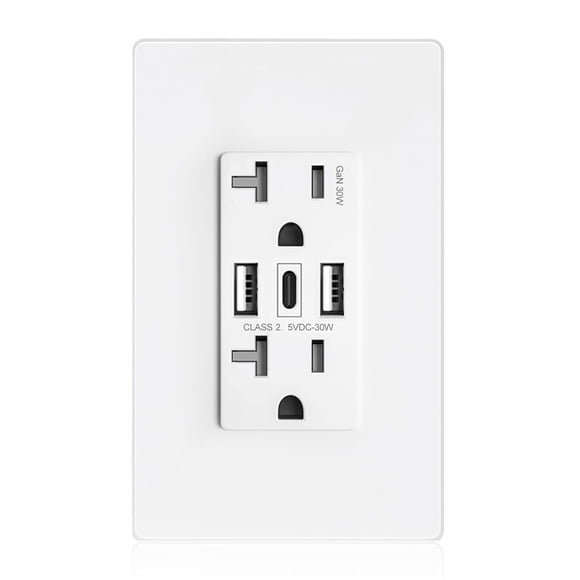 czcpp-USB Wall Outlet, 30W GaN 6.0A USB Outlet Receptacles with 3 USB Ports,20 Amp Tamper-Resistant Electrical Outlet with 1 Type A&2 Type C,Screwless Wall Plate Included,UL Listed