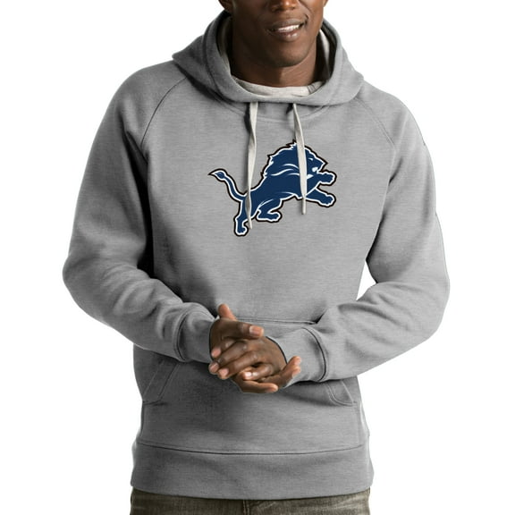 Men's Antigua Heather Gray Detroit Lions Victory Pullover Hoodie
