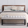 thumbnail image 2 of Upholstered Tufted Long Bench, Bedroom End of Bed Bench, Teddy Velvet Rectangular Bench with Metal Legs, Indoor Ottoman Entryway Shoe Bench for Living Room Hallway, White, 2 of 7