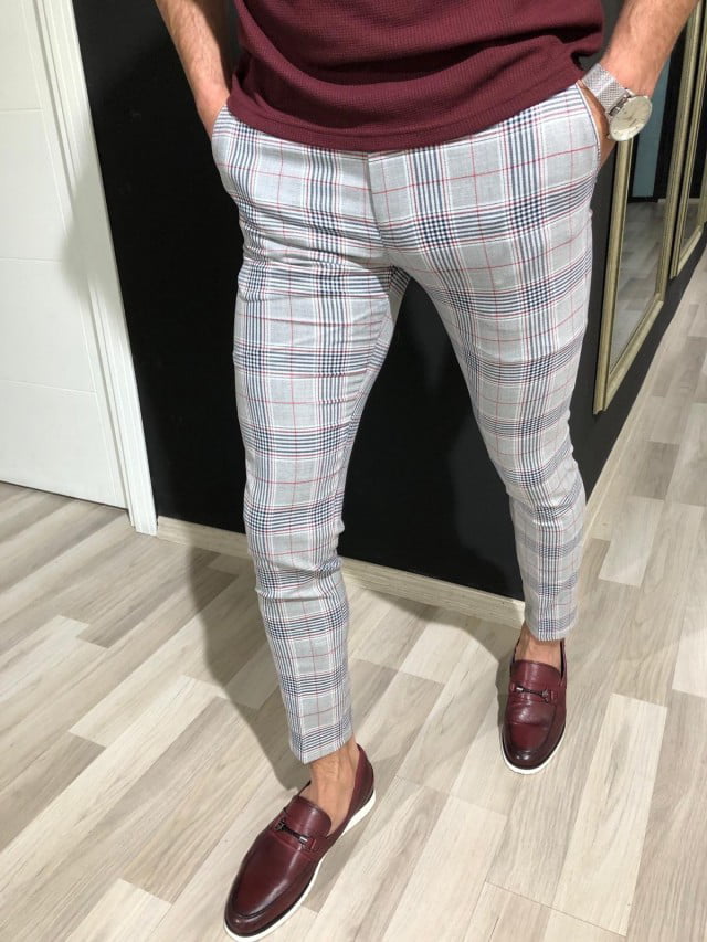 Men Formal Business Striped Suit Dress Pants Slim Fit Casual Work Slacks Trouser 