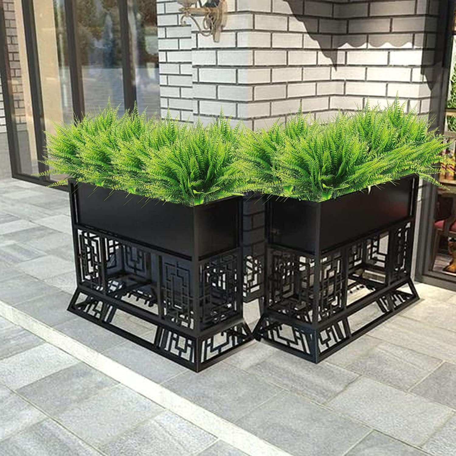 12 Bundles Artificial Ferns for Outdoors UV Resistant Artificial Outdoor Plants Faux Fern Greenery Fake Fern Faux Boston for Indoor Home Outside Ground Porch Garden Arrangements. (Green)