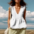 thumbnail image 5 of TGSLY Women's Linen Deep V-Neck Tank Tops Dressy Casual Ruffle Detail Solid Color Sleeveless Vest Lightweight Soft Elastic Waist Tshirts S, 5 of 7