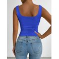 thumbnail image 6 of Women'S Summer Sleeveless Square Neck Tank Top Ruched Slim Fit Basic Vest Tops Royal Blue XS, 6 of 9