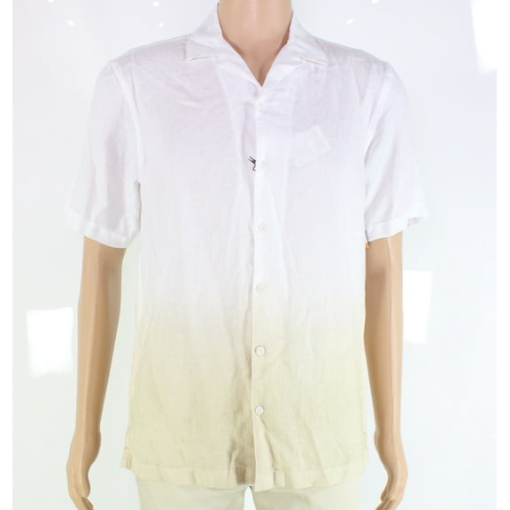 Tasso Elba Men’s Ombré Camp Collar Linen Shirts, White, Large