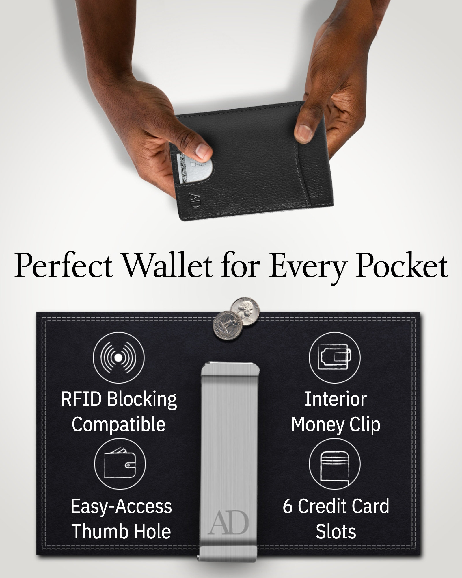 Slim Bifold Wallets For Men - Money Clip Wallet RFID Blocking Front Pocket Leather Thin Minimalist Mens Wallet Credit Card Holder Gifts For Him - image 3 of 6