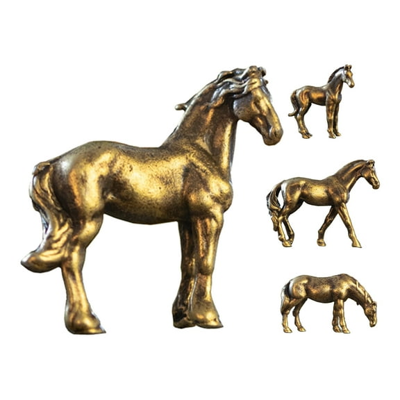 UPOUART Brass Horse Sculptures Set of 4 Miniature Copper Alloy Figurines for Home Decor Golden 2026 New Year