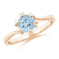ANGARA Natural Heart Prong-Set Round Aquamarine Solitaire Engagement Ring in 14K Rose Gold for Women (Size-6mm) | March Birthstone, Anniversary, Jewelry Gift for Women | Natural Aquamarine Ring