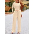 thumbnail image 4 of Conjunto de Dos Piezas para Mujer PRETTYGARDEN Top Corto y Pantalones de Pierna Ancha Beige XXL, 4 of 8