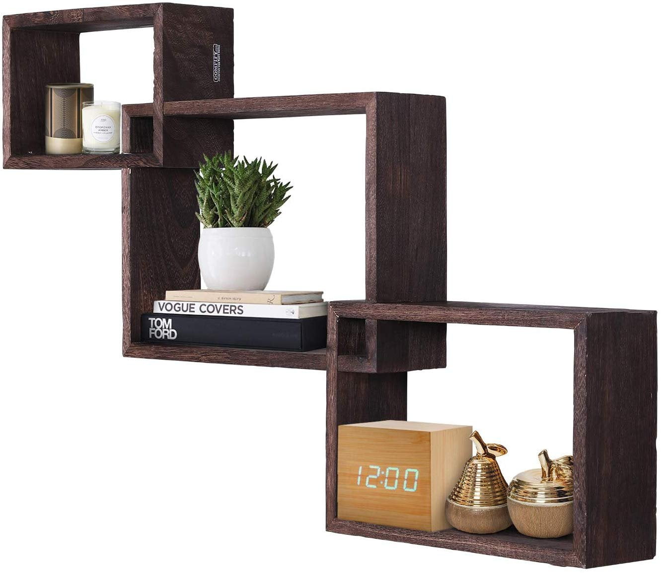 Rustic Wall Mounted Tier Square Shaped Floating Shelves Set Of 3 | Free