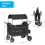 TABU 51 Stroller Wagon for 4 Kids, Folding 4 Seater Wagon with 5-Point Harnesses, Adjustable Handle, Black
