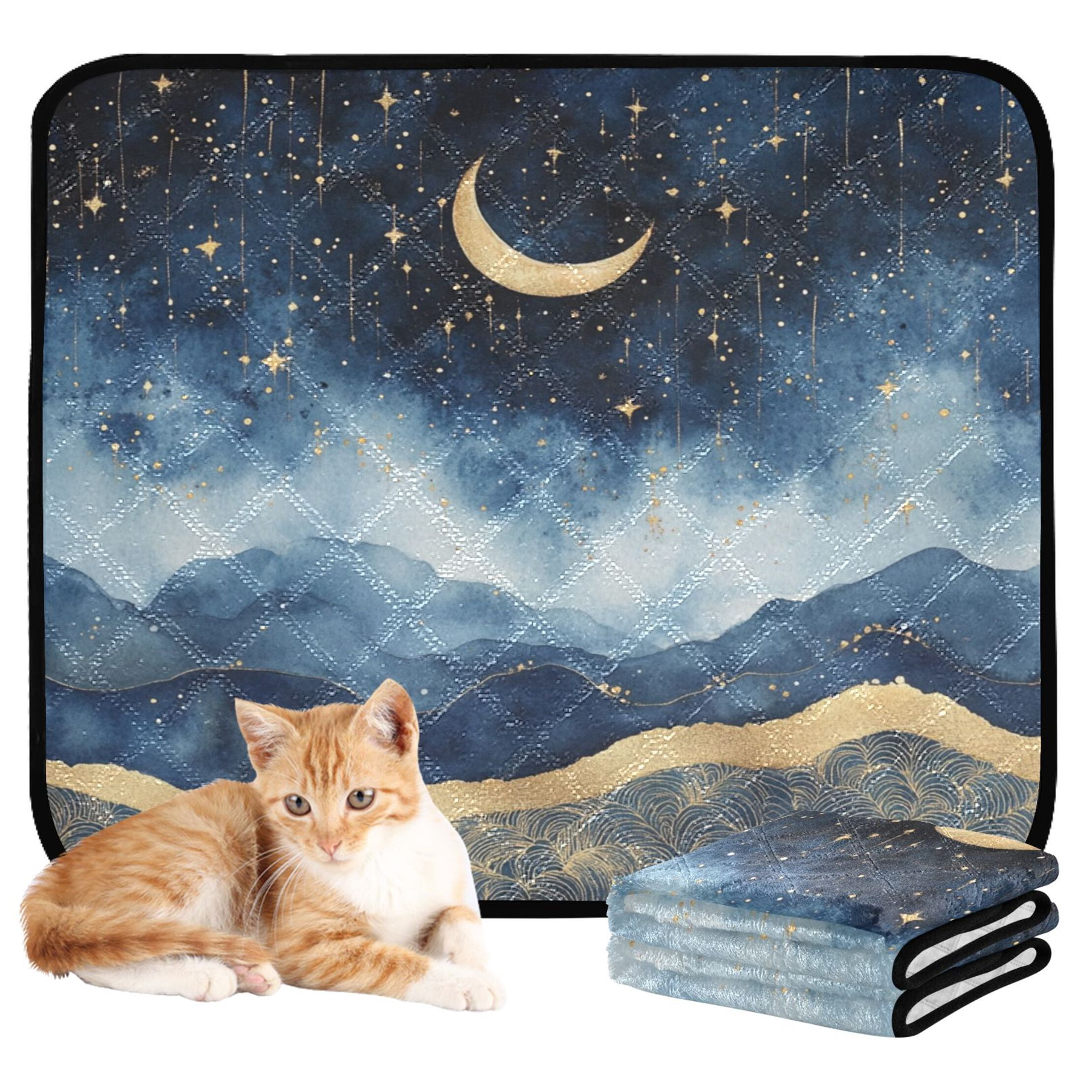 Qxltty Night Sky over The Sea Cat litter Pads Pet Set of 2 Diaper Mats Center Anti-leakage Layer Absorbent Soft and Comfortable