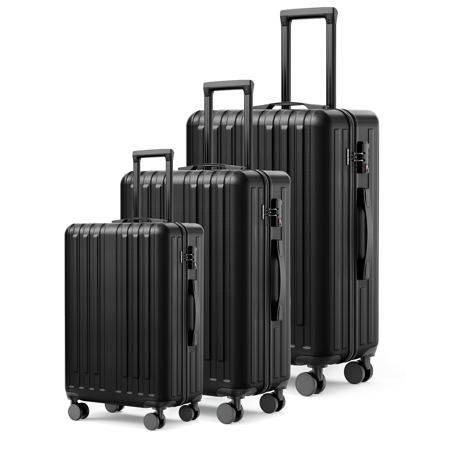 3 Piece Luggage Set with Wheels, 20-inch Carry on Luggage, 24" and 28" Checked Luggage,Black