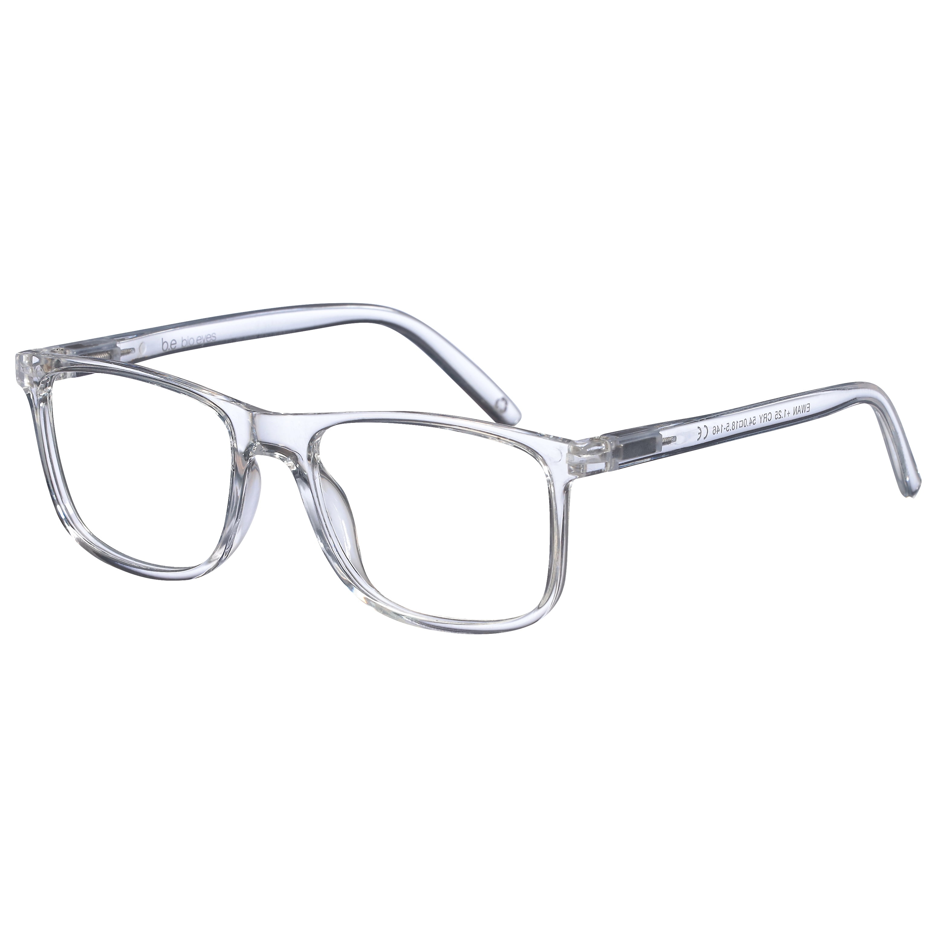 B.E Bio Eyes Mens Rectangular Reading Glasses Made from Recycled Plastic Ewan +2.00 in Crystal
