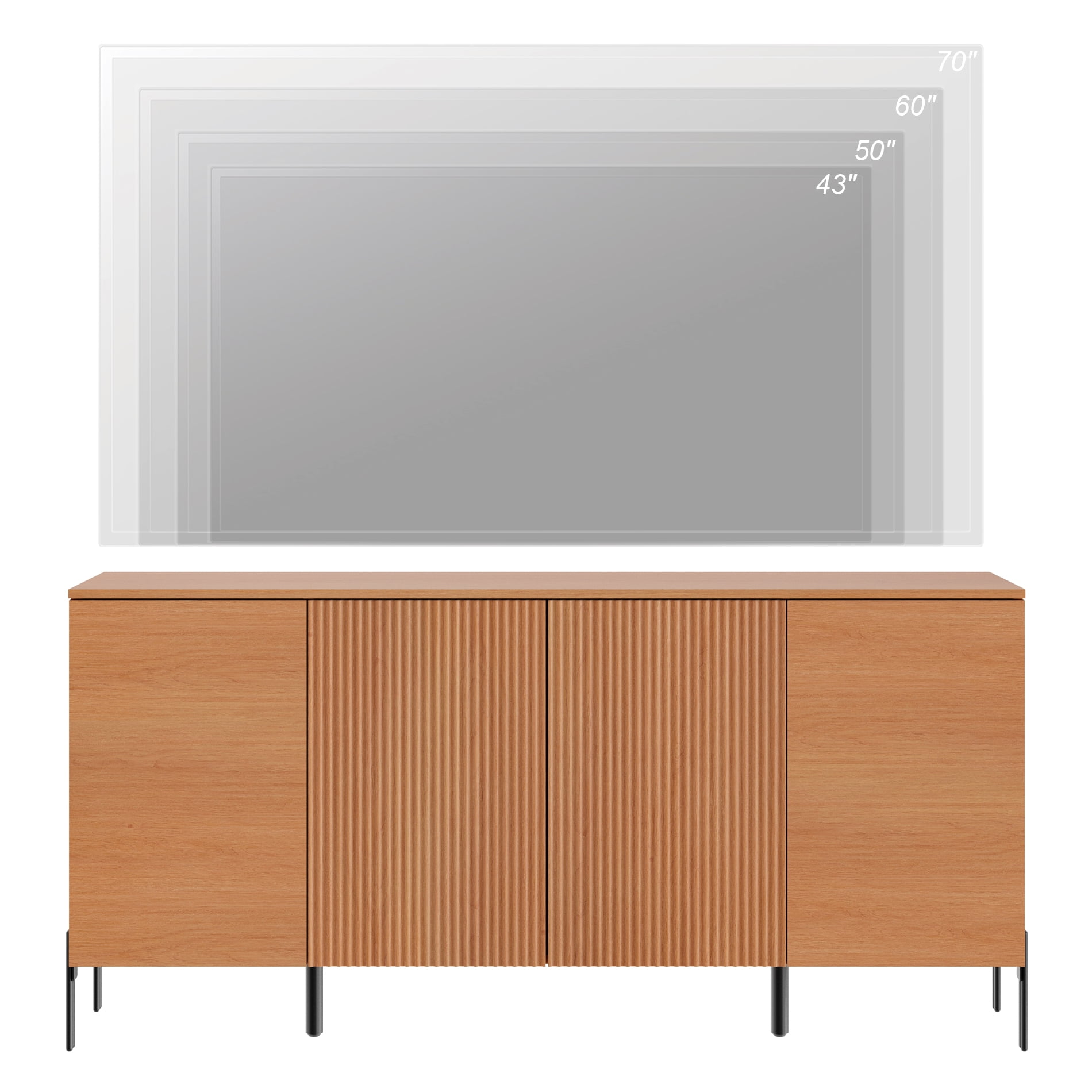 61" Modern TV Stand With Storage, Reeded Entertainment Center, Wooden TV Console With 4 Doors For Living Room
