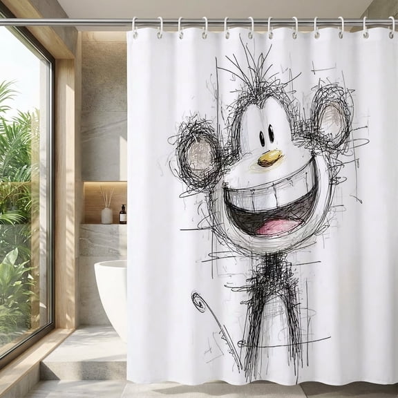 Auckpure Funny Monkey Sketch Shower Curtain 72x72 Inch, Hand Drawn Cartoon Animal Bathroom Curtain with 12 Hooks
