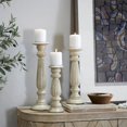 thumbnail image 3 of DecMode 3 Candle Beige Mango Wood Distressed Turned Pillar Candle Holder, Set of 3, 3 of 12