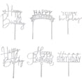 thumbnail image 1 of Decoraciones para Pastel Hazyore 6 piezas Acrílico Plateado Feliz Cumpleaños, 1 of 9