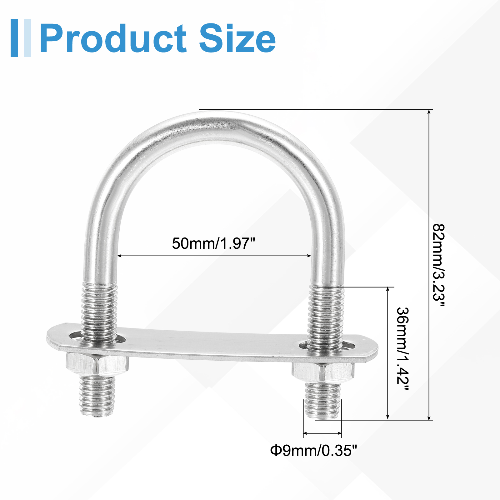 4 Sets M10 Round U-Bolts 50mm Inner Width 82mm Length U-Clamp Bolt