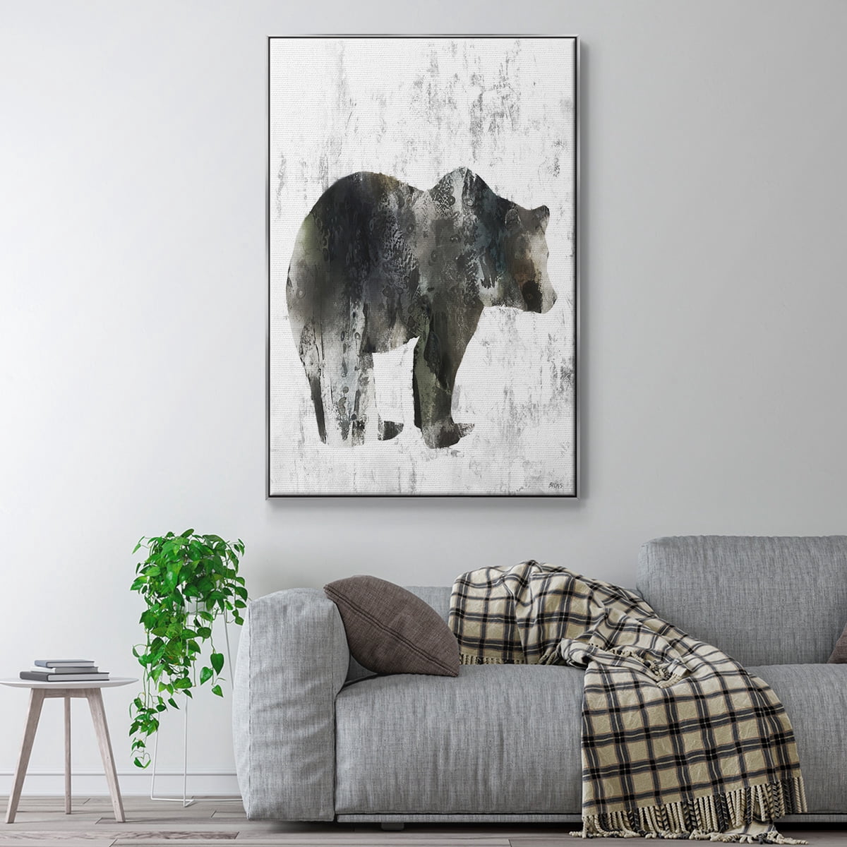 Bear Totem Framed Premium Gallery Wrapped Canvas - Ready to Hang - 25 x 37 - Silver Floating Frame