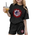 thumbnail image 2 of SGFCWSX Girls 2 Piece Outfits Kids 4th of July Casual Summer Oversized Short Sleeve T Shirt Graphic Print Elastic Waist Shorts Daily Wear Black Size 13-14 Years, 2 of 6