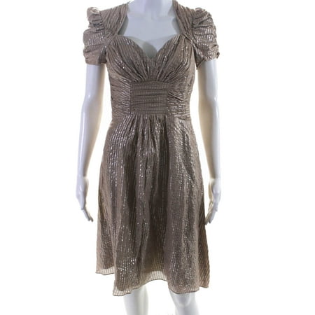 

Pre-owned|Betsey Johnson Women s V Neck Mini Dress Beige Silver Size 2