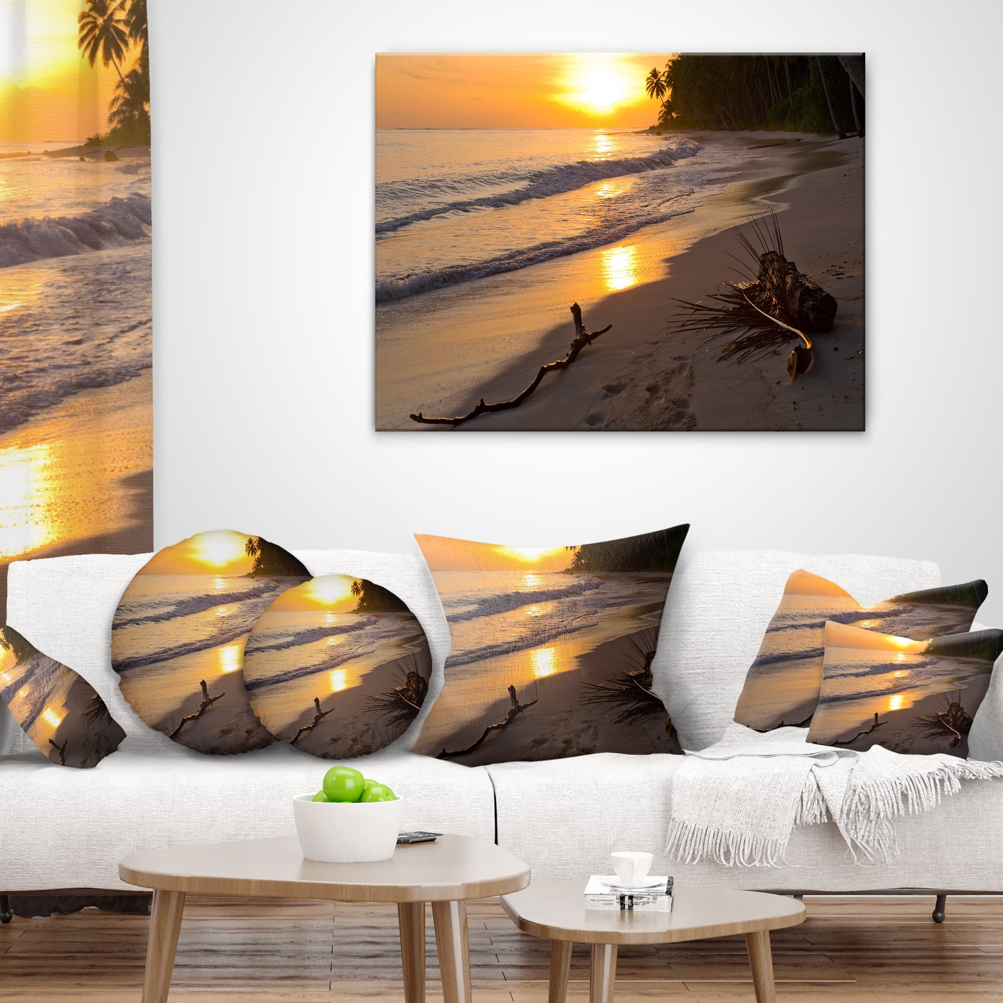 Designart Palm Trees on Background at Sunset - Seascape Throw Pillow - 18x18