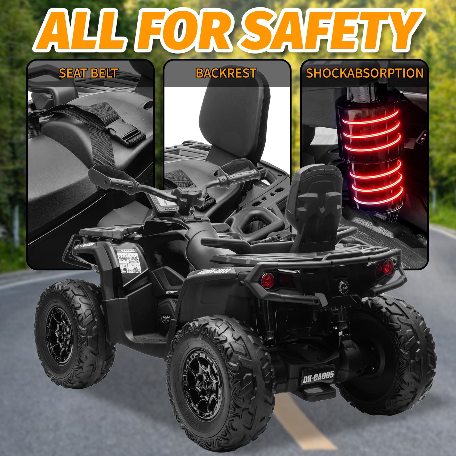 Kerry Yoo SAT5 24V Kids ATV, Licensed Can-am 4 Wheeler for Kids, Children Electric Car,  2 Seats, Parental Handle, Suspension, Safety Belt, Music-Black