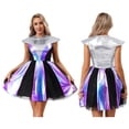thumbnail image 5 of iiniim Women Outer Space Flight Outfit Shiny Metallic Sleeveless Dress Halloween Alien Costume Silver M, 5 of 7