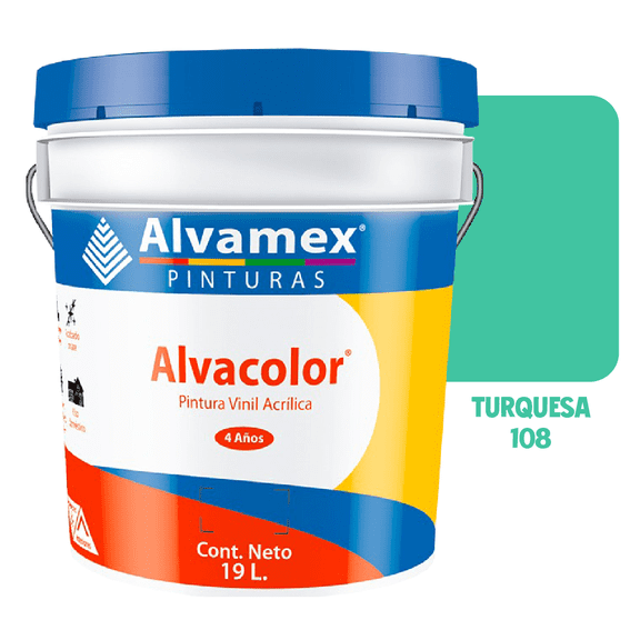 Pintura Vinílica Alvamex Alvacolor Turquesa 19L Interior y Exterior 4 Años