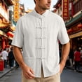 thumbnail image 2 of UVEASISHA Cotton Linen Button Down Shirts for Men Traditional Kung Fu Uniform Short Sleeve Shirt Stand Collar Casual Chinese Frog Buttons Shirts White 4XL, 2 of 10