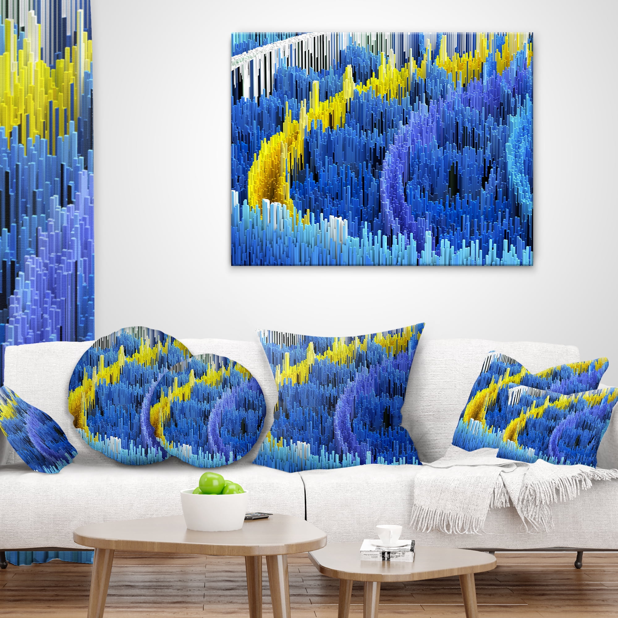 Designart Macro Render Structure Blue Yellow - Contemporary Throw Pillow - 16x16
