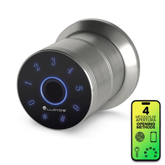Lloyd's smart door knob with finger print reader - 4 in 1 combination door lock, Keyless entry door handle, Advanced Security Features, Simple installation, compatible with IOS and Android devices.