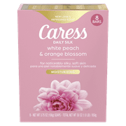 Caress Bar Soap for Women, Daily Silk White Peach & Orange Blossom for All Skin 3.75 oz 8 Ct