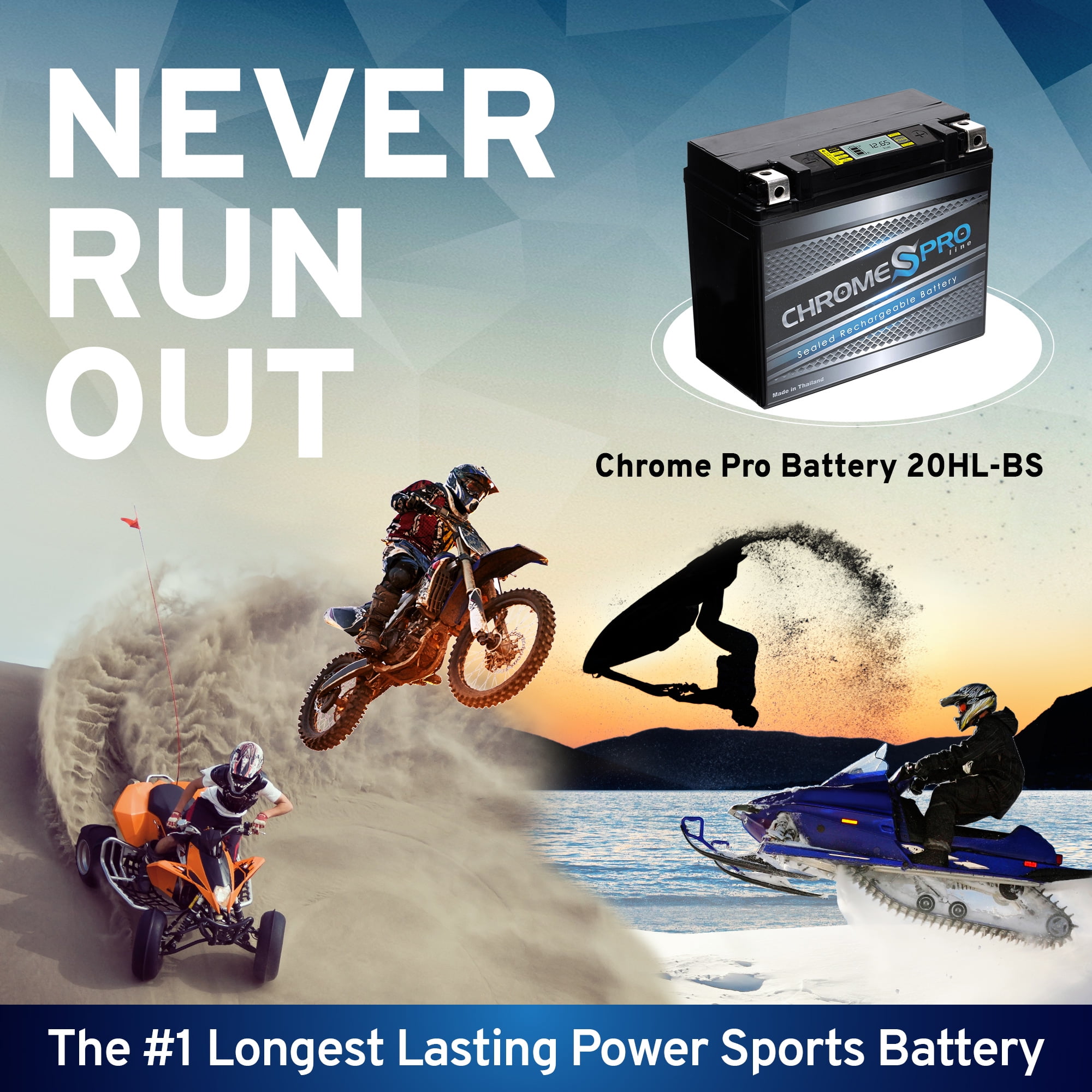Chrome Pro Battery YTX20HL-BS (20HL-BS 12 Volt,18 Ah, 310 CCA) iGel Motorcycle Battery for Yamaha Xvs13ay V Star 1300, Stryker 1300cc - Year (2009 - 2017)