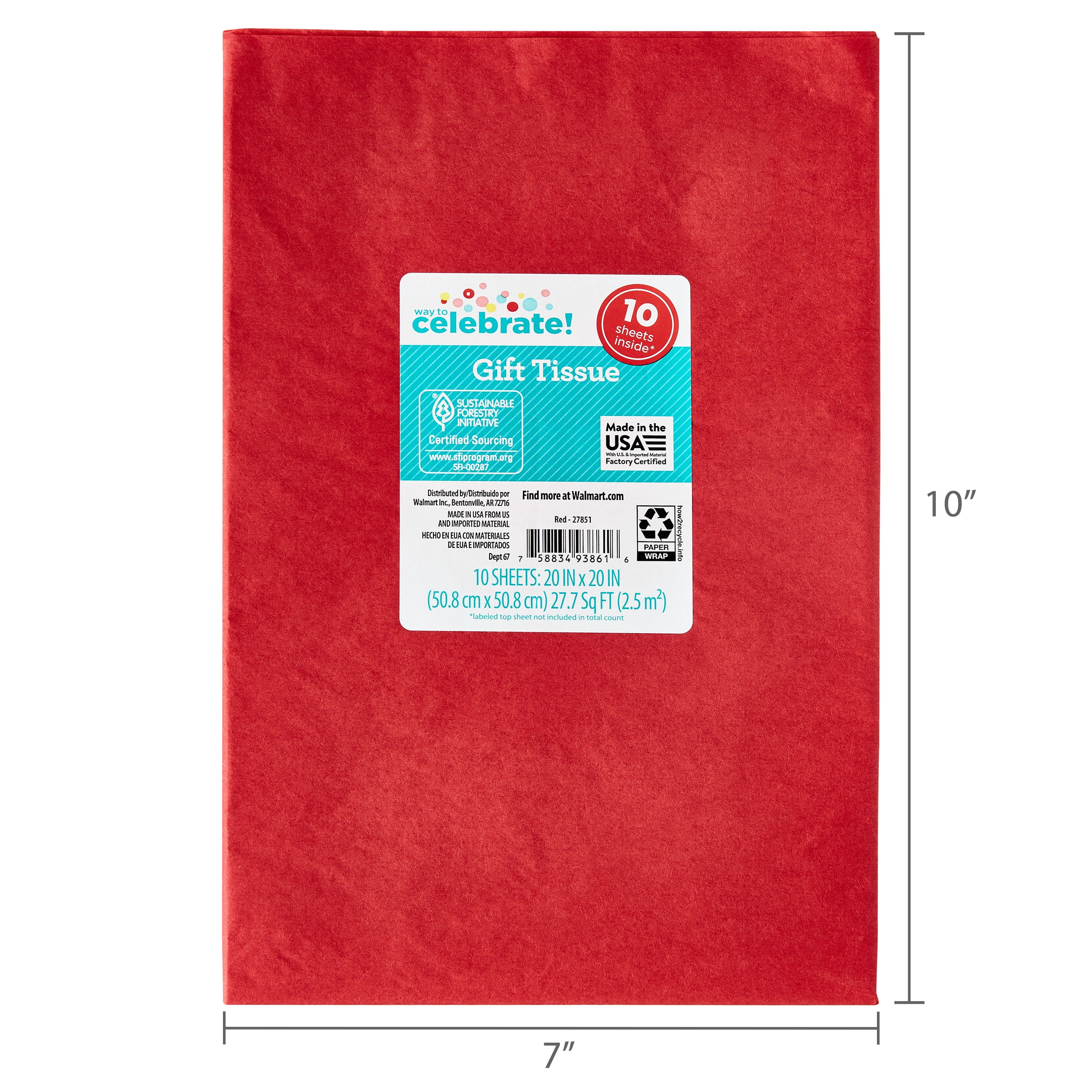 Way To Celebrate Red Tissue Paper, 10 Count, Gift Wrap Tissue