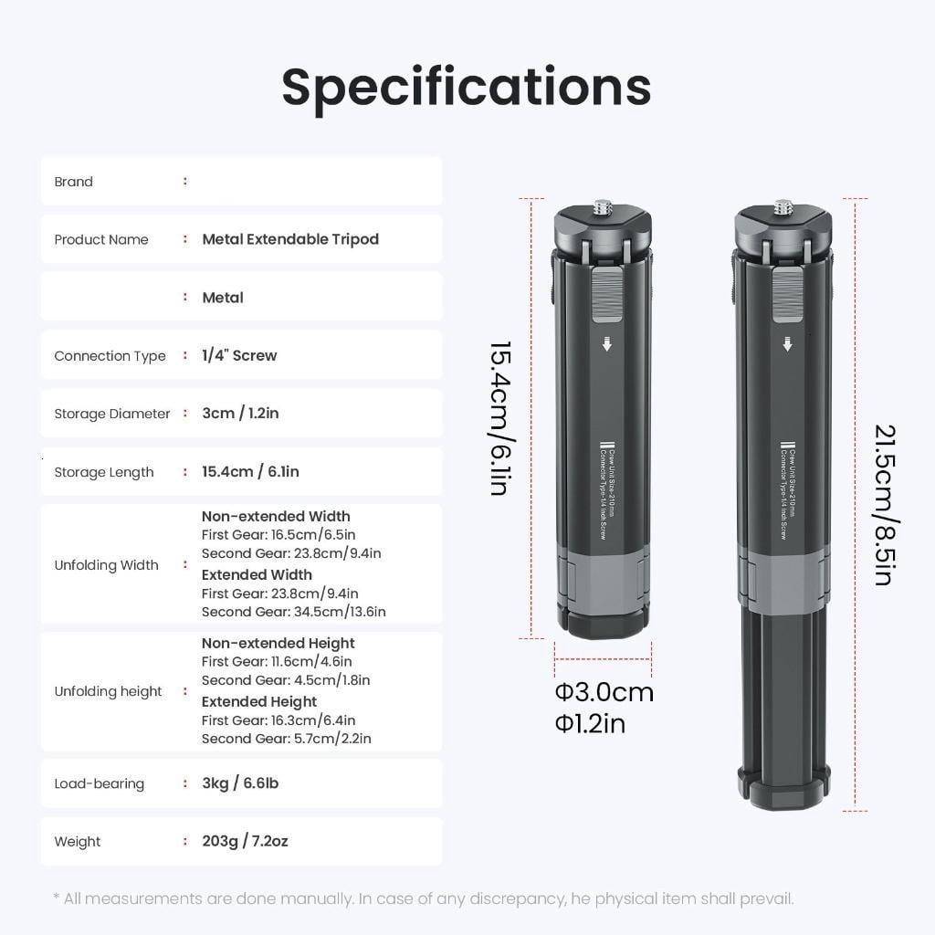 Portable Extendable Camera Tripod Aluminum Alloy For Devices For Travel Photography Enthusiasts