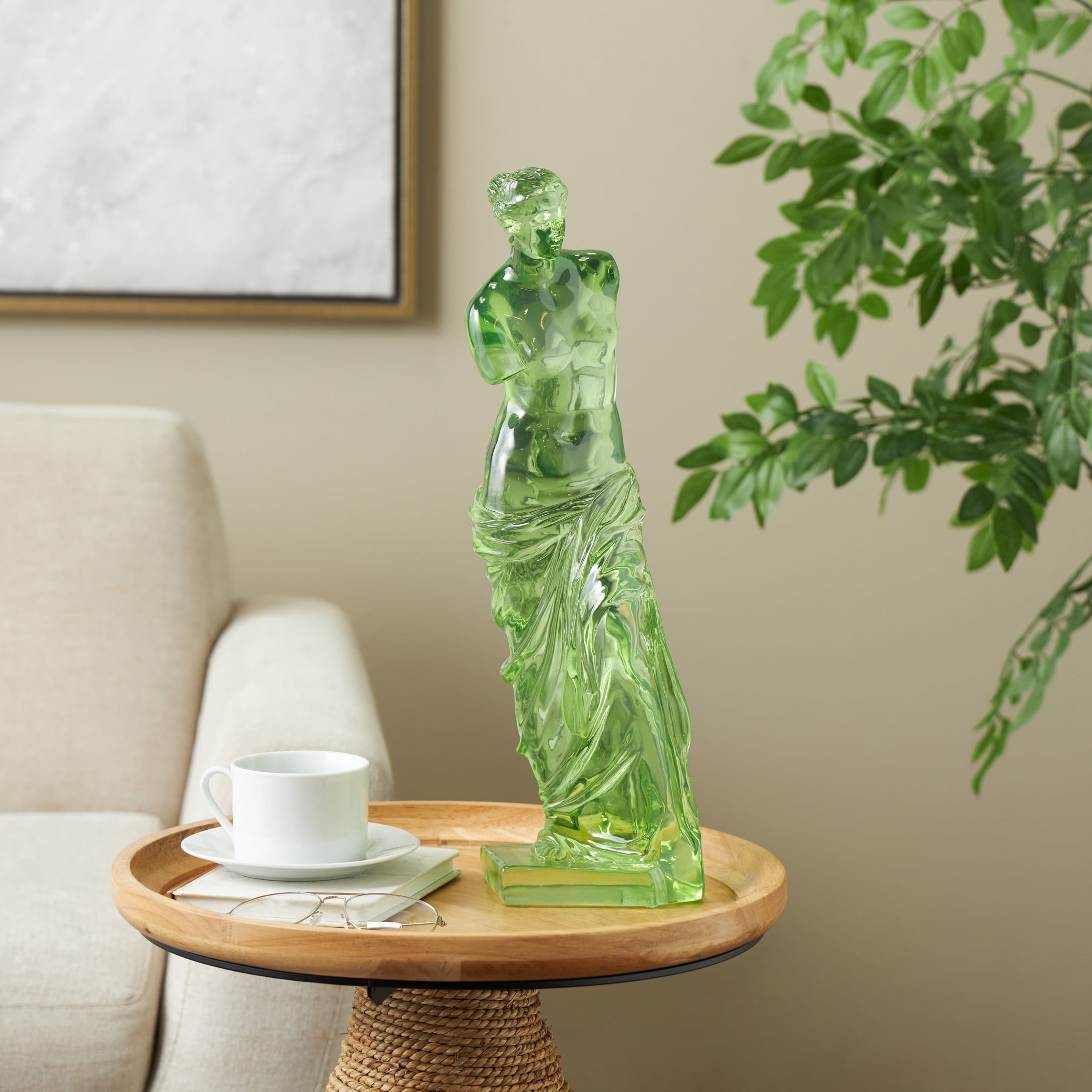 6" x 18" Green Resin Tinted Woman Sculpture, by DecMode
