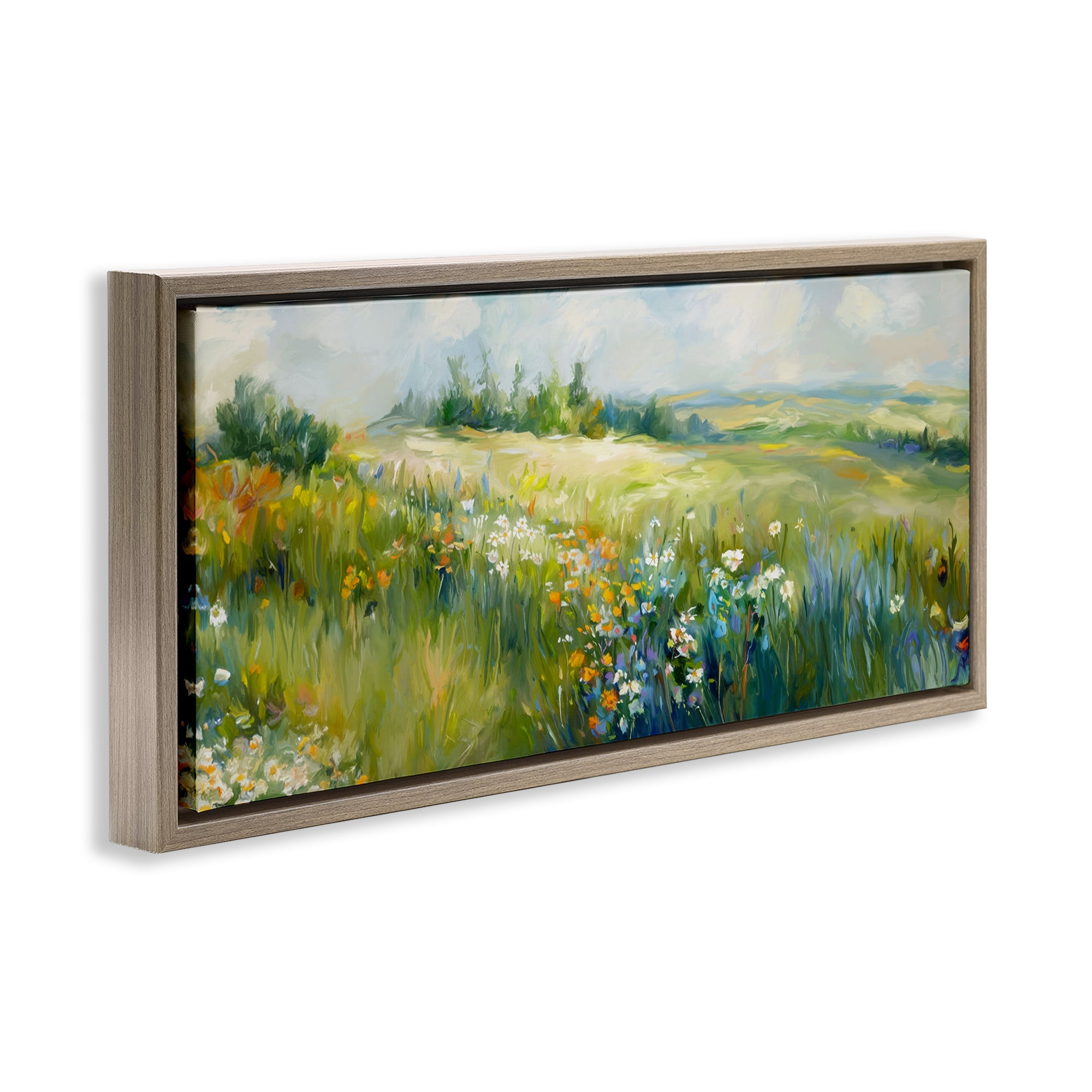 Stupell Industries Prairie Panorama Scene Landscape & Nature Painting Brown Floater Framed Canvas Art Print Wall Art, 31 x 14