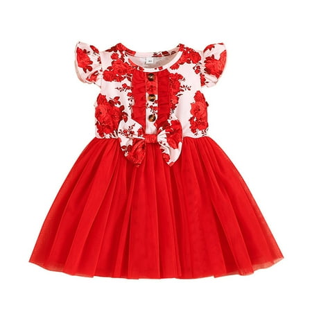 

NKOOGH Pastel Girls Dress Long Sleeve Dress Girls Size 12 Toddler Girls Fly Sleeve Floral Prints Bowknot Tulle Princess Dress Clothes