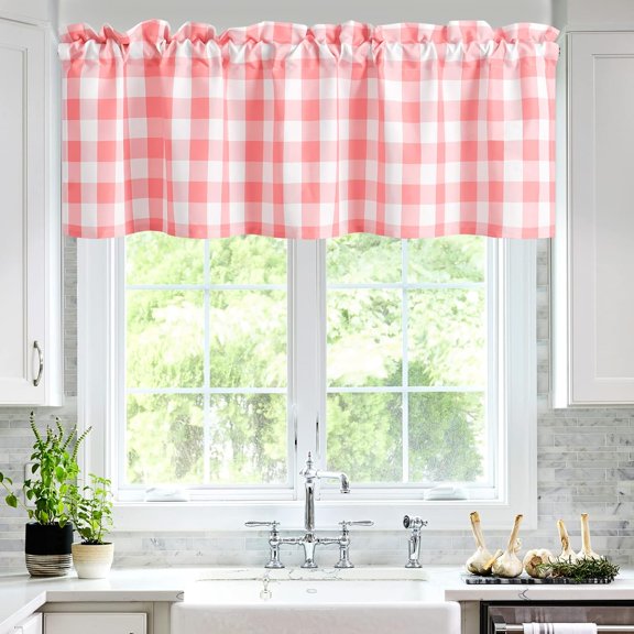dinii Buffalo Plaid Curtains Valances for Windows - Black and White Semi Sheer Checkered Rod Pocket Valance for Living Room, Farmhouse, Bedroom, 54 x 18 Inches Length, 1 Panel