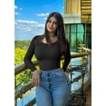thumbnail image 2 of Women's 2 Piece Ribbed Sexy Bodysuit Scoop Neck Long Sleeve Bodycon Bodysuits, 2 of 3