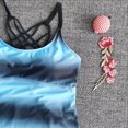 thumbnail image 2 of Women Swimsuit Striped Color Block Bathing Suit Polyester Swimwear Top Shorts, Gradient Blue, XXL, 2 of 9
